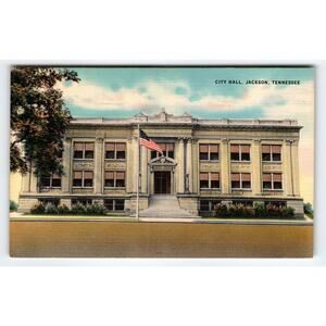 Vintage City Hall Jackson Tennessee Postcard 1946 Linen Paper